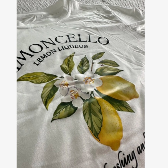 White Crew Neck Tee Shirt Printed Limoncello Lemon Graphic - Picture 8 of 10